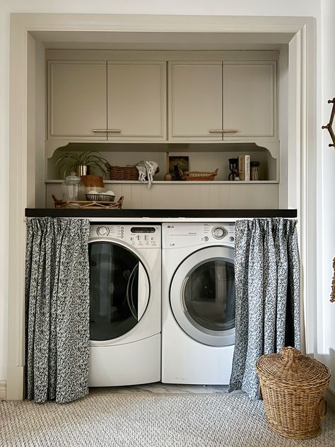 Laundry Room And Closet Combo, Skirted Table, Room Makeover On A Budget, Diy Laundry Room Makeover, Grey Laundry, Diy Laundry Room, Laundry Nook, Edgecomb Gray, Pantry Laundry