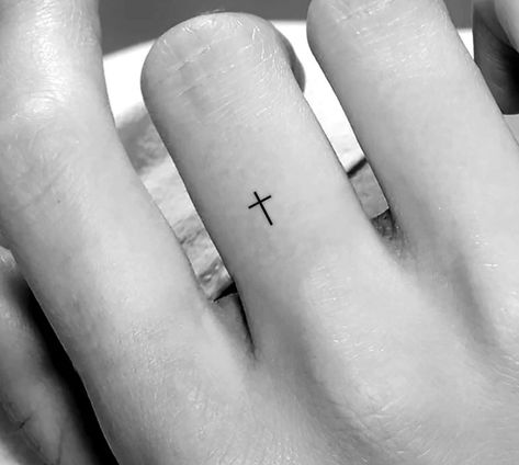 Cross Ring Tattoo, Cross Fine Line Tattoo, Cross Ankle Tattoo, Cross Finger Tattoo, Yahweh Tattoo, Ankle Tattoo Cross, Finger Tattoo Minimalist, Little Cross Tattoos, Cross Finger Tattoos