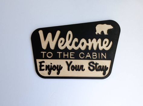 Welcome to the Cabin Sign, Enjoy Your Stay, Cabin Decor, Wood Cabin Sign, Cabin Life, Housewarming gift for cabin owners, Lake Life Sign by SimplyBornDesigns on Etsy Wood Cabin Signs, Renter Hacks, White Cabin, Cabin Door, Wood Cabin, Cabin Trip, Cabin Doors, Cabin Signs, Forest Decor