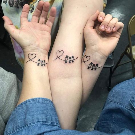 Mother Daughter Tattoos #tattoos #tattoosforwomen #motherdaughtertattoo #birds #birdstattoo Mommy Daughter Tattoos, Small Wave Tattoo, Mom Daughter Tattoos, Matching Sister Tattoos, Female Tattoos, Sister Tattoo, Mother Tattoos, Back Of Shoulder Tattoo, Tattoo For Son