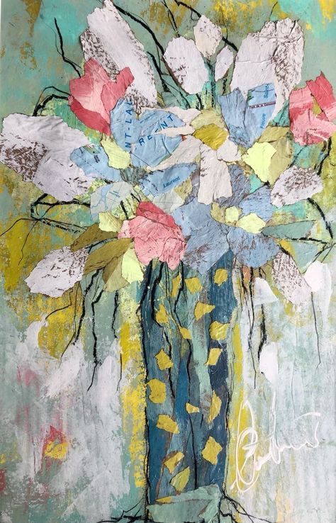 Art To Frame, Floral Art Paintings, Bouquet Art, Collage Abstract, Mixed Media Art Techniques, Painting Pastel, Floral Collage, Collage Painting, Frame Floral