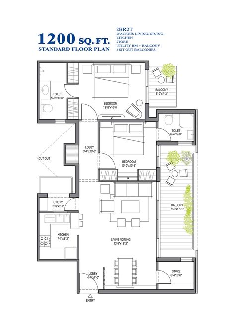 Standard floor plan 2bhk 1050 sq ft customized floor plan - 1200 square foot  open floor 1200 Sq Ft House, 1500 Sq Ft House, Metal Building House Plans, Indian House Plans, Basement House Plans, 2 Bedroom House Plans, House Plans One Story, Garage House Plans, Duplex House Plans