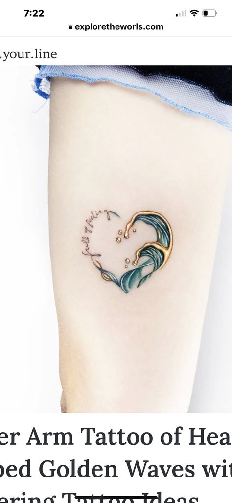 Water Memorial Tattoo, Air And Water Tattoo, Blue Ink Tattoo Words, Ocean Wrist Tattoo, Heart Wave Tattoo, Complementary Tattoos, Body Expressions, Sister Tats, Blue Ink Tattoos