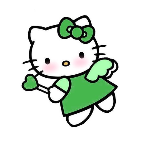 헬로키티 배경화면, Hello Kitty Aesthetic, Green Bows, Hello Kitty Pictures, Sanrio Characters, Cat Stickers, Green Aesthetic, 21st Birthday, Favorite Color