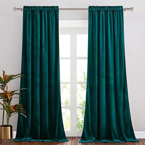 Amazon.com: NICETOWN Teal Velvet Curtains, Long Velvet Curtains 108 inches, Classic Heat & Light Reducing Velvet Home Theater Rod Pocket Drapes for Sliding Glass Door (2 Pieces, W52 x L108): Home & Kitchen Blue Velvet Curtains, Curtains Material, Vintage Bedroom Decor, Velvet Drapes, Curtains For Bedroom, Vintage Bedroom, Darkening Curtains, Velvet Curtains, Room Darkening Curtains