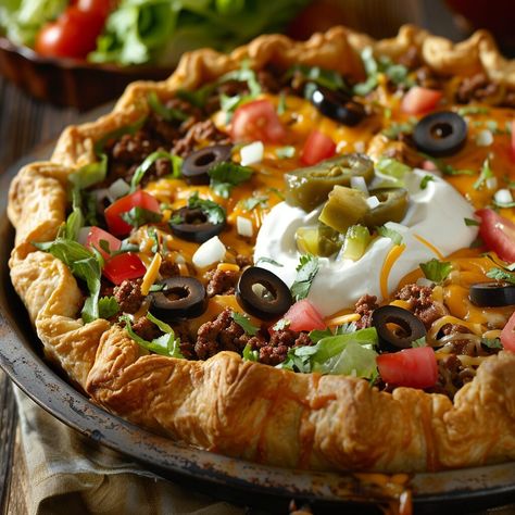 Baked Taco Pie That Looks as Good as It Tastes Tortilla Pie, Taco Pie Recipes, Beef Casseroles, Taco Pie, Taco Bake, Meat Pies, Crescent Roll Recipes, Roll Recipes, Ground Beef Casserole