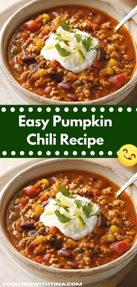 Looking for a delicious fall recipe? This Pumpkin Chili Recipe is packed with taste and nutrition, making it one of the easiest dinner recipes to warm your family during crisp autumn evenings. Easiest Dinner Recipes, Cozy Fall Dinner, Easiest Dinner, Pumpkin Chili Recipe, Hearty Chili, Pumpkin Chili, Yummy Fall Recipes, Best Chili Recipe, Chili Recipe Crockpot