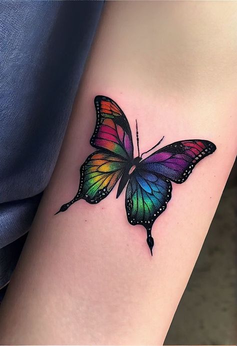 Colorful Butterfly Tattoo, Butterfly Tattoos For Women, Tattoos For Women Flowers, Tatuaje A Color, 3d Tattoos, Most Popular Tattoos, Butterfly Tattoo Designs, 3d Tattoo, Dope Tattoos