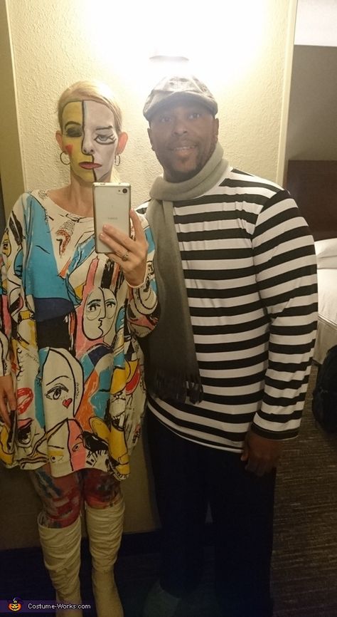 Pablo Picasso and his Painting - 2018 Halloween Costume Contest Art Costume Ideas, Picasso Costume, Picasso Makeup, Creepy Halloween Decorations Diy, Couple's Costume, Painting Costume, Make Your Own Costume, Diy Couples Costumes, Best Couples Costumes