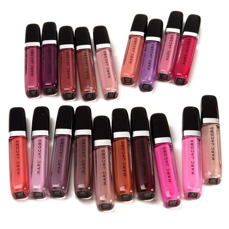 Marc Jacobs Enamored Hi-Shine Lip Lacquer Swatches (x19) Marc Jacobs Lip Gloss, Lipgloss Swatches, Nyx Lipstick Matte, Marc Jacobs Makeup, Lip Colours, Marc Jacobs Watch, Makeup Kits, Tom Ford Makeup, Lipstick Kit