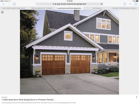 Grey Garage Doors, Brown Garage Door, Garage Door Colors, Garage Pergola, Wooden Garage Doors, Wood Garage, Wood Garage Doors, Gray House, Wooden Garage