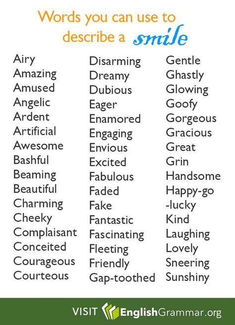 Words you can use to describe a Smile Words For Smile Writing, How To Describe A Smile In Writing, Another Word For Smile, Words To Use Instead Of Smile, Words To Describe Laughter, How To Describe A Smile, How To Describe A Character, Words To Use Instead Of Asked, Other Words For Smile