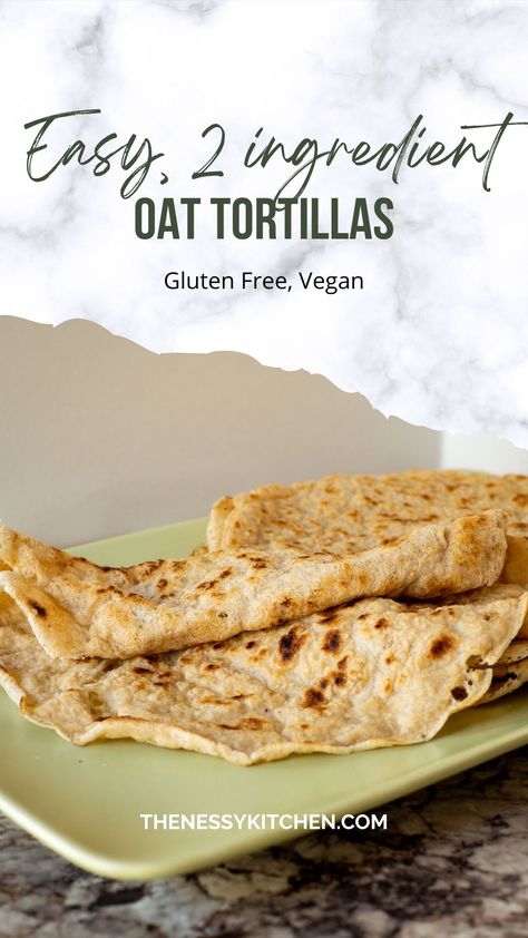 Oat Tortillas, Wraps Easy, Healthy Tortilla, Oat Flour Recipes, Gluten Free Wraps, Gluten Free Tortillas, Two Ingredient, Tortilla Recipe, Food Vegan