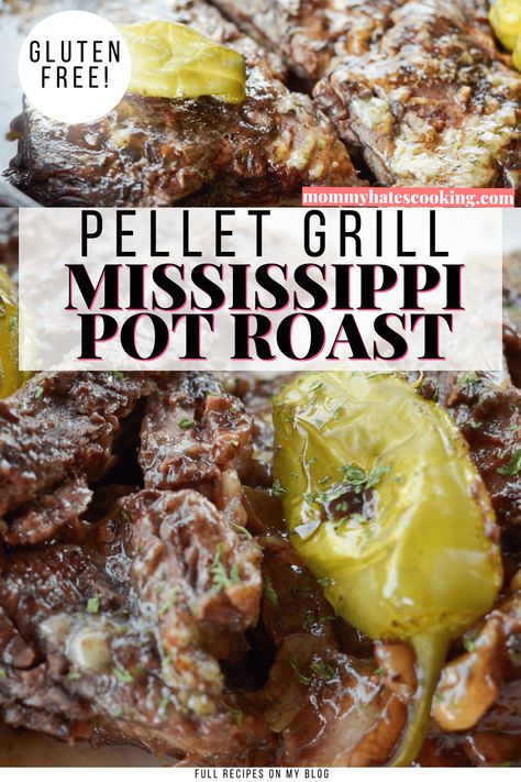 Pellet Grill Smoked Mississippi Pot Roast is a wonderful slow cooked recipe that has all the flavors of gravy, ranch, and pepperoncini peppers! Mississippi Pot Roast On Smoker, Mississippi Pot Roast Pellet Grill, Mississippi Pot Roast Smoker, Smoked Mississippi Pot Roast, Pot Roast On The Grill, Pot Roast Smoker Recipe, Pellet Grill Dessert Recipes, Pitt Boss Pellet Grill Recipes, Pitboss Pellet Grill Recipes