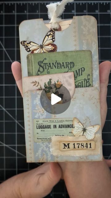 Raven Vintage Junk Journal Printables on Instagram: "A simple floating pocket that could be clipped to a page, glue 3 sides to make an additional pocket on a journal page, or tucked into an existing pocket of your junk journal.

I love the simplicity of this project and I also love that there is very little waste. I was inspired by @shabbydabbydoodah1

The blue paper is from a new kit in the Basic Journal Pages section in my Etsy Shop. It's called Steely blue. Don't you just love the old wallpapers? 

The butterflies are from the dollar store and the ephemera is Tim Holtz. I used vintage photo to ink the edges. 

Don't ask me where I got the large tag from. I'm sure it was from a gift shop years ago. 

Thanks for watching!

#junkjournalmaker 
#junkjournaltutorial 
#junkjournalpocket 
#begi Paper Ephemera Ideas, Junk Journal Inserts, Travel Junk Journal Ideas, Junk Journal Ideas Pages, Junk Journal Tags Ideas, Junk Journal Embellishments Ephemera, Free Junk Journal Vintage Printables, Vintage Crafts Diy, Junk Journal Pockets And Tucks