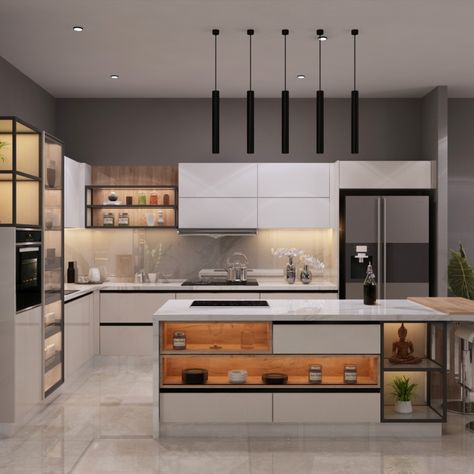 ISLAND KITCHEN WITH L-SHAPE .FOR MORE FOLLOW Kitchen L Shape With Island, L Shape Island Kitchen, L Shape Kitchen Island, L Shape Island, Kitchen L Shape, L Shaped Kitchen Interior, L Shaped Kitchen With Island, L Shape Kitchen, L Shaped Island