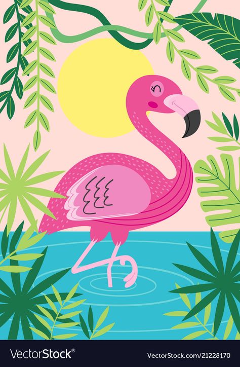 Flamingo Vector, Flamingo Pictures, Flamingo Graphic, Flamingo Illustration, Sunset Canvas Painting, Flamingo Wallpaper, Tropical Nature, Cartoon Birds, Flamingo Art