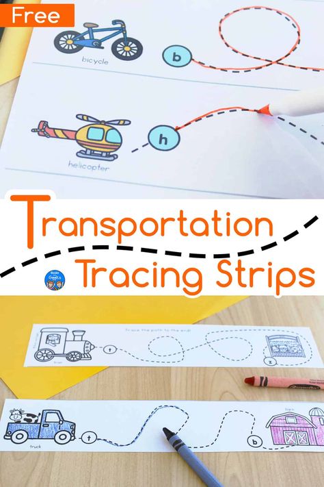 Printable transportation line tracing worksheets are great for practicing prewriting skills and for introducing alphabet letter sounds to kids. They are a simple no-prep fine motor activity for teaching your preschool or kindergarten transportation unit. Bus Fine Motor Activities, Letter T Fine Motor Activities, Transportation Fine Motor Activities Preschool, Transportation Worksheets For Preschool, Transportation Language Activities Preschool, Transportation Group Activity, Transportation Emergent Reader Free, Transportation Gross Motor Activities, Transportation Fine Motor Preschool