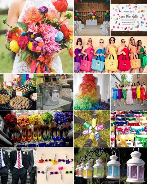 Wedding Colour Theme, Secular Wedding, Rainbow Wedding Theme, Victorian Wedding Themes, 1920s Wedding Theme, Fairytale Wedding Theme, Multicolor Wedding, Colour Wedding, Wedding Themes Spring