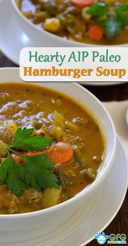 Hearty Low Carb AIP Paleo GF Vegetable Hamburger (ground beef) Soup Ground Beef Soup, Paleo Vegetables, Autoimmune Paleo Diet, Autoimmune Recipes, Autoimmune Paleo Recipes, Aip Paleo Recipes, Paleo Soup, Soup With Ground Beef, Soup Healthy