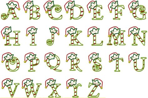 Christmas Elf Letters - 4x4 - Products - SWAK Embroidery Elf Font, Christmas Elf Hat, Hand Lettering Alphabet Fonts, Elf Letters, Applique Letters, Alphabet Font, Graphic Design Website, Hand Lettering Alphabet, Font Graphic