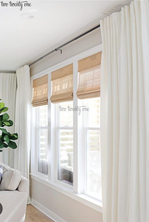 Living Room Window Treatments, Budget Friendly Living Room, Black Curtain Rods, Blackout Curtains Bedroom, Living Room Window, Window Treatments Living Room, Window Treatments Bedroom, Organic Modern Decor Living Room, Living Room Decor Curtains