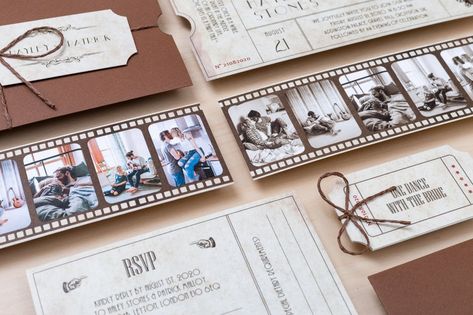 Movie Theatre Wedding, Movie Ticket Wedding Invitations, Movie Theater Wedding, Theatre Ticket, Old Theatre, Photo Reel, Ticket Wedding Invitations, Movie Wedding, Photo Negative