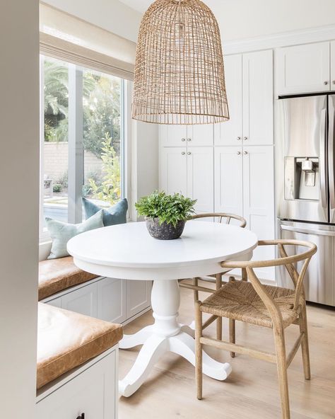 Breakfast Nook - Pure Salt Interiors #Kitchen #KitchenDesign #KitchenDecor #OpenConceptKitchen #BreakfastNook #KitchenNook #KitchenLayout Pure Salt Interiors, Pure Salt, Dining Table Centerpiece, Coastal Kitchen, Kitchen Nook, Dining Nook, Breakfast Nook, Breakfast Room, Round Table