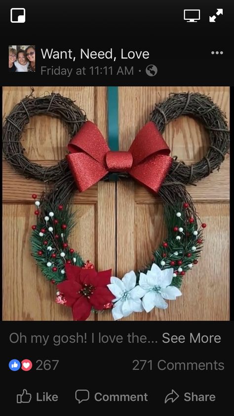 Holiday Wreaths Diy Christmas, Minnie Mouse Wreath, Christmas Wreaths For Windows, Christmas Tree Wallpaper, Holiday Wreaths Diy, Minnie Christmas, Christmas Wreaths Diy Easy, Christmas Disney, Mickey Christmas