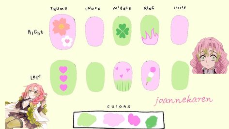 Mitsuri Kanroji Nail Art, Mitsuri Nail Art, Mitsuri Nails Design, Mitsuri Kanroji Nails, Mitsuri Nails, Fake Nails Designs, Kanroji Mitsuri, Hello Nails, Hippie Nails