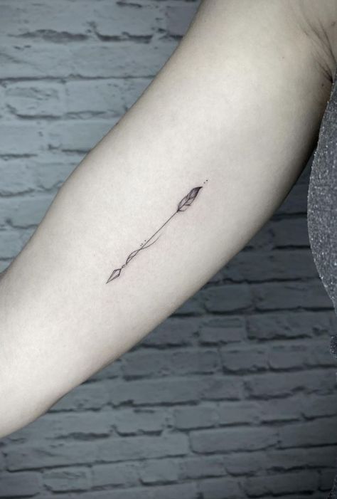 Forarm Tattoos Woman Arrow, Arrow Tattoo Inner Bicep, Elegant Arrow Tattoos For Women, Arrow With Writing Tattoo, Small Tattoo Arrow, Delicate Arrow Tattoo, Elegant Arrow Tattoo, Mini Arrow Tattoo, Sun And Arrow Tattoo