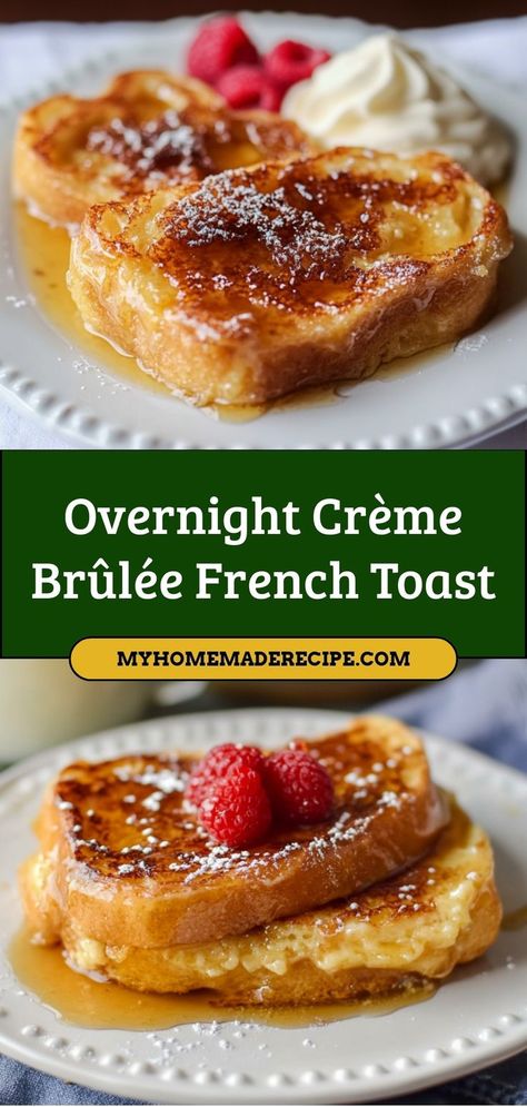 Indulge in a breakfast classic with a twist! This Overnight Crème Brûlée French Toast is creamy, sweet, and perfect for a cozy morning. Prepped the night before, it’s easy to bake and serve! Ingredients: 1 loaf French bread, cubed 1 cup heavy cream 1/2 cup brown sugar 4 eggs A rich, creamy French toast that’s perfect for brunch or holidays Crème Brûlée French Toast, Fluffy French Toast, Creme Brulee French Toast, Overnight French Toast, Easy To Bake, Cozy Morning, Gourmet Breakfast, Toast Toppings, Caramelized Sugar