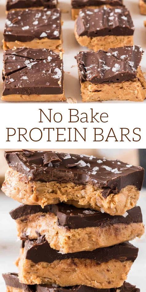 Homemade protein bars are one of my favorite healthy snacks to keep on hand in the freezer. They are easy to make, full of healthy ingredients and protein, and most importantly they taste amazing! Protein Snacks Chocolate, Peanut Butter Protein Bars Healthy, Desserts With Ingredients On Hand, Protein Freezer Snacks, Peanut Butter Chocolate Protein Bar, Chocolate Peanut Butter Protein Bars, Protein Peanut Butter Bars, High Protein Homemade Bars, Healthy High Protein Treats