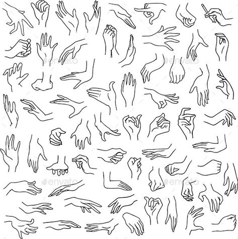 Vector illustration line art pack of woman hands in various gestures. Illustration Line Art, Hands Drawing, Woman Hands, Hand Gestures, Hand Drawing Reference, Hand Reference, Fashion Illustration Sketches, Drawing Stuff, Hand Sketch