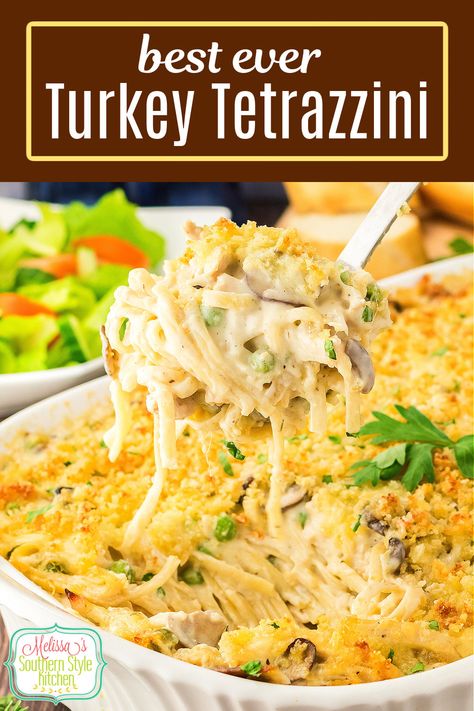 Tettrazini Recipe Turkey, Turkey Catchatori, Turkey Tettrazini Easy, Turkey Tetrazzini Recipe Easy Crockpot, Turkey Tettrazini Casserole, Turkey Terrizinni, Sliced Turkey Recipes Dinners, Canned Turkey Recipes Simple, Turkey Tetrazzini Casserole