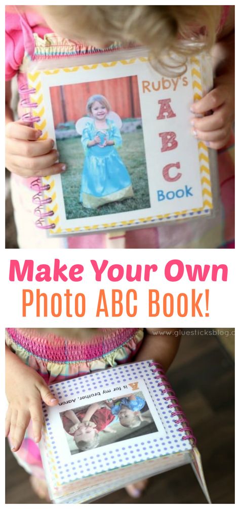 Create a personalized ABC book full of photos of family and your child's favorite things! I'll even show you how to bind it yourself! Baby Abc Book, Photo Collage Diy, Homemade Books, Diy Preschool, Diy Photo Book, Easy Homemade Gifts, Personalized Books For Kids, Abc Photo, Abc Book