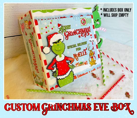 * LISTING IS FOR THE BOX ONLY. DOES NOT INCLUDE TREATS! **

🎄🎄 Add to the magical excitement and wonder of Christmas this year with a personalized GRINCHMAS EVE BOX. Make your children, family member, friend, co-worker, or child's teacher smile (and laugh) this Christmas with a sweet gift from the GRINCH they can treasure! Just add your own treats/gifts!🎄🎄

🎁PRODUCT INFO🎁
* Dimensions: 8"X8"X4"
* 3 Sides are customized: Lid, Front, and Both Sides Grinchmas Eve Box Template, Treats Gifts, Disney Surprise, Grinch Christmas Party, Grinch Party, Treat Gift, Christmas Eve Box, Smiles And Laughs, Grinch Christmas