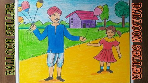 Balloon Seller Drawing, How To Draw Balloons, Balloon Seller, Memory Drawing, Step Drawing, Step By Step Drawing, Drawing For Kids, Easy Drawings, More Fun