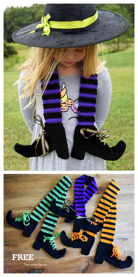 Halloween Witch Legs Scarf Free Crochet Patterns - DIY Magazine Halloween Witch Legs, Leg Warmers Crochet Pattern, Leg Warmers Pattern, Crochet Leg Warmers, Witch Legs, Fall Crochet Patterns, شال كروشيه, Crochet Scarf Pattern Free, Adornos Halloween