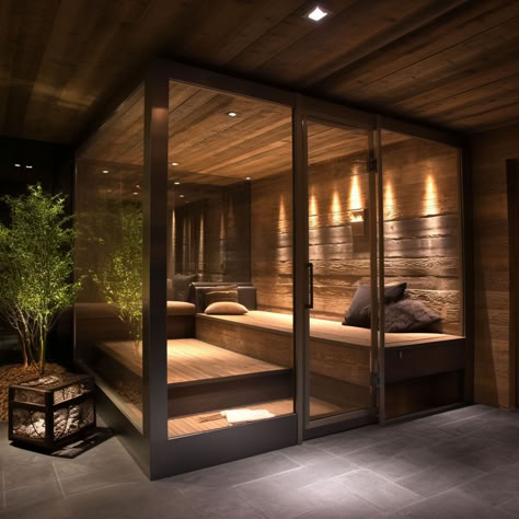 20 Dreamy Indoor Saunas You Will Love House Sauna Ideas, Yoga Sauna Room, Home Sauna Aesthetic, Steam Room And Sauna, Home Sauna Cold Plunge, Home Sauna Design, In House Sauna, Sauna In House, Saunas Indoor