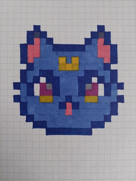 Jiji Pixel Art, Pusheen Cat Pixel Art, Simple Cat Pixel Art, Cute Pixel Art Grid, Pixel Art Facil, Pixel Art Stitch, Small Cat Pixel Art, Pixel Art Chat, Moon Pixel Art