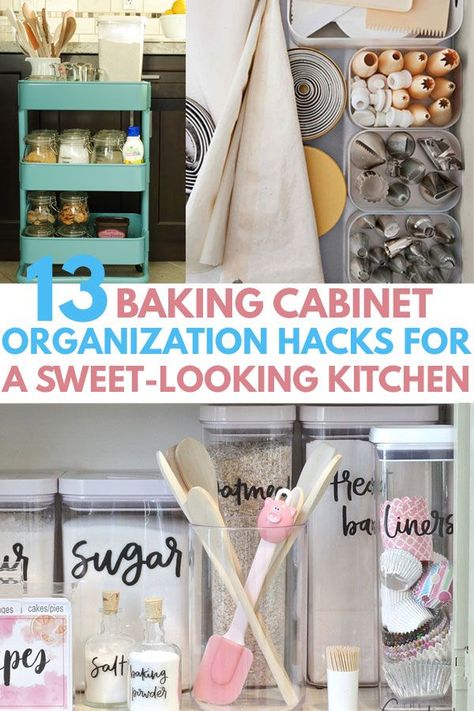 Cookie Decorating Supply Storage, Silicone Baking Mat Storage, Bakeware Organization Storage Ideas, Baking Stuff Organization, Baking Accessories Organization, Baking Ingredients Organization, Baking Closet Organization, Baking Cabinet Ideas, Storage For Cake Decorating Supplies