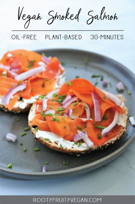 Carrot Smoked Salmon, Carrot Lox Vegan, Lauren Nicholsen, Lox Recipes, Vegan Smoked Salmon, Crunchy Salmon, Wfpbno Recipes, Plant Based Meal Prep, Vegan Salmon