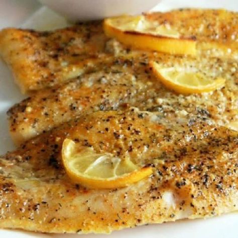 Lemon Pepper Fish with Butter Lemon Rice #justapinchrecipes Lemon Pepper Fish, Baked Catfish Recipes, Buttered Rice Recipe, Rice Casseroles, Sauce For Fish, Baked Tilapia Recipes, Baked Catfish, Lemon Pepper Sauce, Lemon Fish