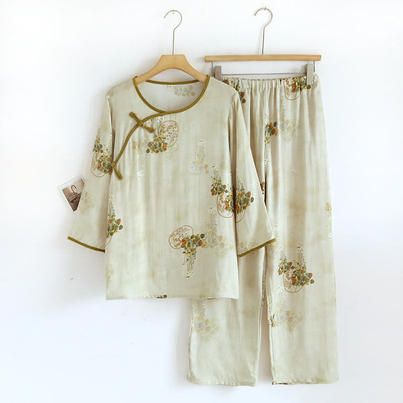 Ownkoti - 😴✨ Escape to a bygone era with our... Neck Flower, Floral Pajama Set, Retro Pants, Pajamas For Women, Bamboo Pajamas, Chinese Ancient, Floral Pajamas, Summer Pajamas, Bamboo Fiber