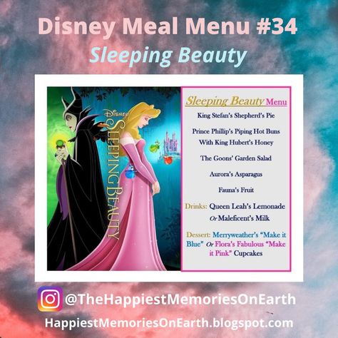 Sleeping Beauty Dinner, Disney Movie Themed Dinner, Family Movie Night Themes, Disney Movie Night Menu, Sleeping Beauty Movie, Disney Themed Movie Night, Disney Movie Night Food, Pixar Studios, Disney Movie Night Dinner