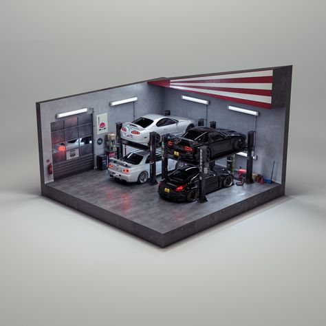 ArtStation - JDM Garaje Petrolhead Diorama Hot Wheels Custom Cars, Diecast Display Ideas, Hot Wheel Dioramas, Hot Wheels Diorama Garage, Car Diorama Ideas, Hot Wheels Diy Ideas, Hotwheels Diorama Diy, Jdm Hot Wheels, Diorama Garage 1/64