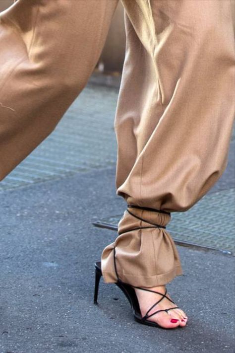 Charlotte Knowles, Tie Up Heels, Tie Sandals, Pointy Toe Shoes, Ankle Sandals, Ankle Tie Sandals, Baggy Trousers, Jw Anderson, New Fashion Trends