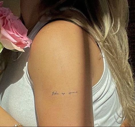 Arm Tattoo Placement Words, Self Love Word Tattoo, Written Tattoo Placement, Word Tattoo Placement For Women, Arm Script Tattoo, Arm Word Tattoo, Small Word Tattoos Placement, Text Tattoo Placement, 1 Word Tattoos