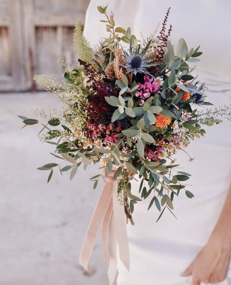 Eucalyptus Wildflower Wedding Bouquet, Fall Wedding Flowers Wildflowers, Wild Spring Bouquet, Eucalyptus Wildflower Bouquet, October Wildflower Bouquet, Small Rustic Wedding Bouquet, Fresh Wildflower Bouquet, Fake Wedding Flowers Bouquets, Eucalyptus And Wildflower Bouquet